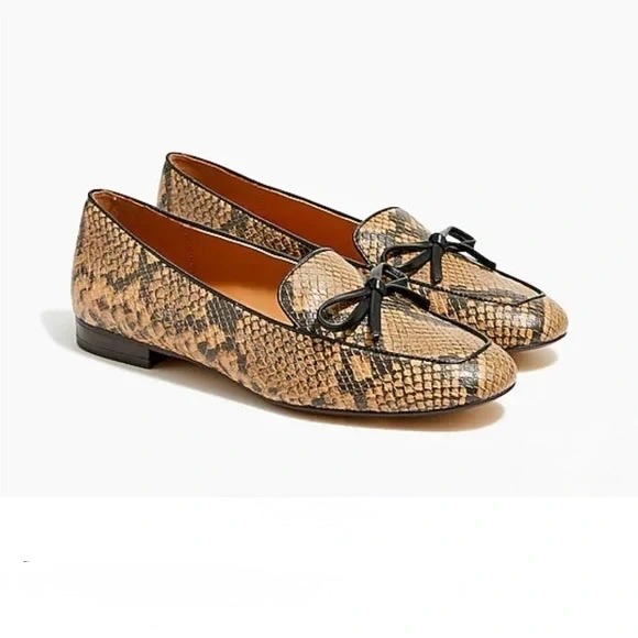 J. Crew Shoes - J.Crew Womens Snakeskin Print Bow Loafers Brown Black Flats Size 9.5